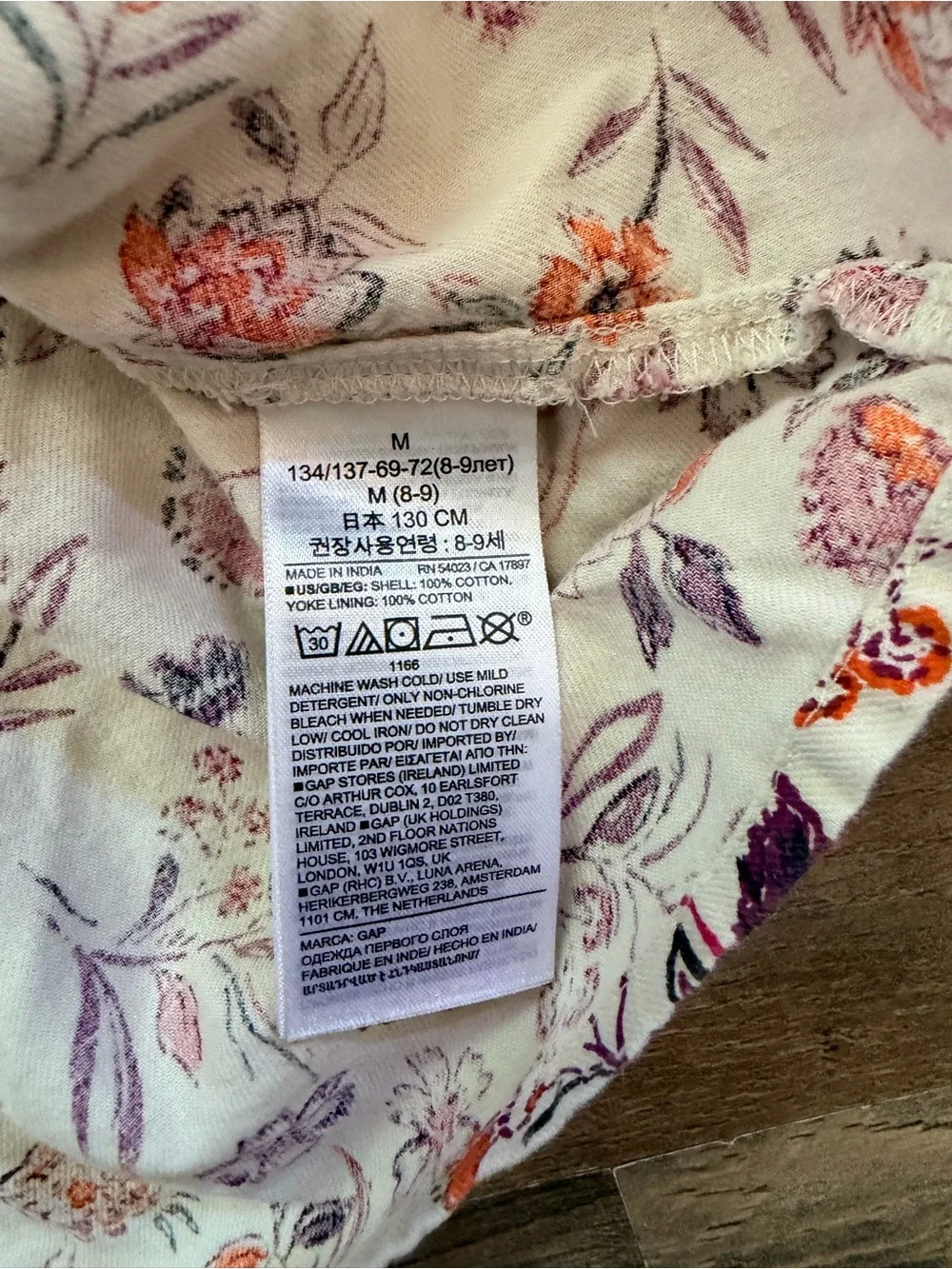 GAP Cream Long-Sleeve Floral Ruffle Top with Pink & Orange Flowers